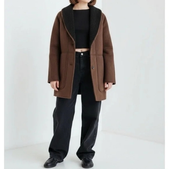 NWT Gap Vegan Suede Shawl Collar Coat Basic Black Brown - Picture 4 of 12